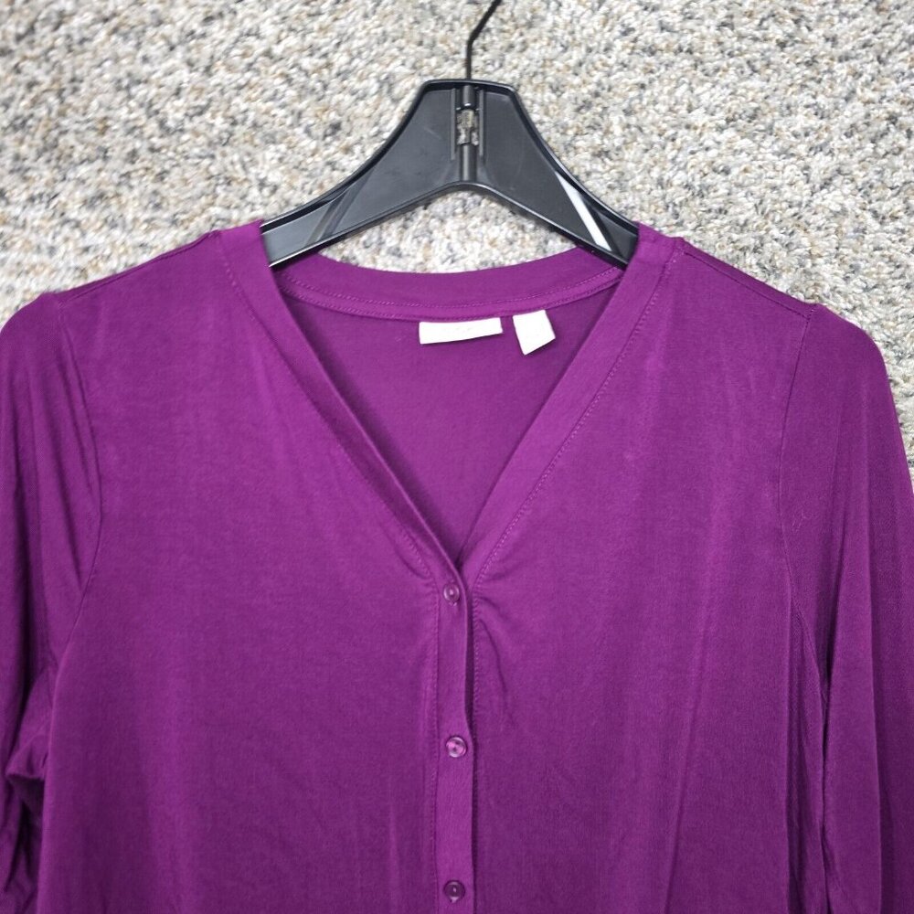 LOGO Lori Goldstein Cardigan Womens XS Purple Button Up Lace Trim Stretch Ladies - Picture 4 of 7